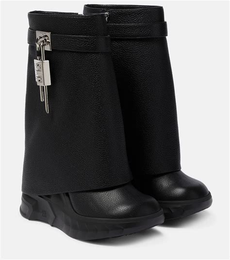 givenchy shark lock cut out ankle boots in black leather|Givenchy shark lock biker boots.